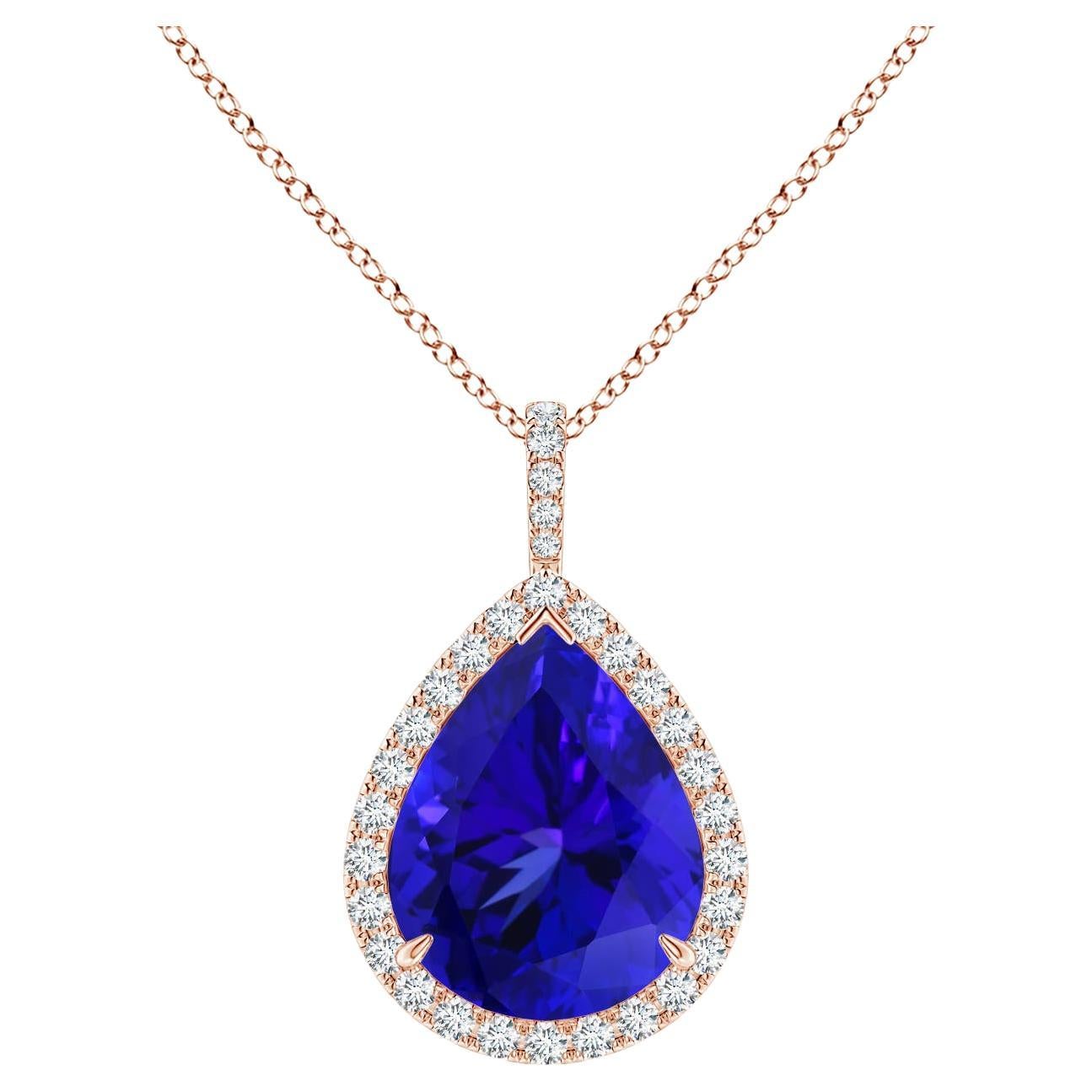 ANGARA GIA Certified Natural Tanzanite Rose Gold Pendant Necklace with Diamond For Sale