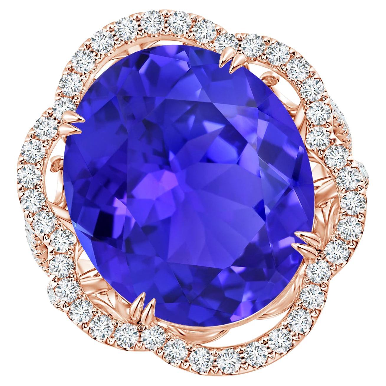 Angara GIA Certified Natural Tanzanite Scalloped Halo Ring in Rose Gold