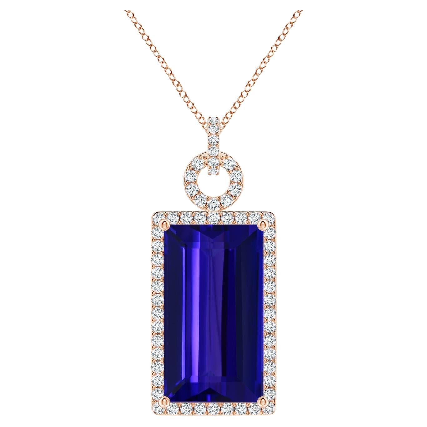 Angara GIA Certified Natural Tanzanite Solid Rose Gold Pendant Necklace For Sale