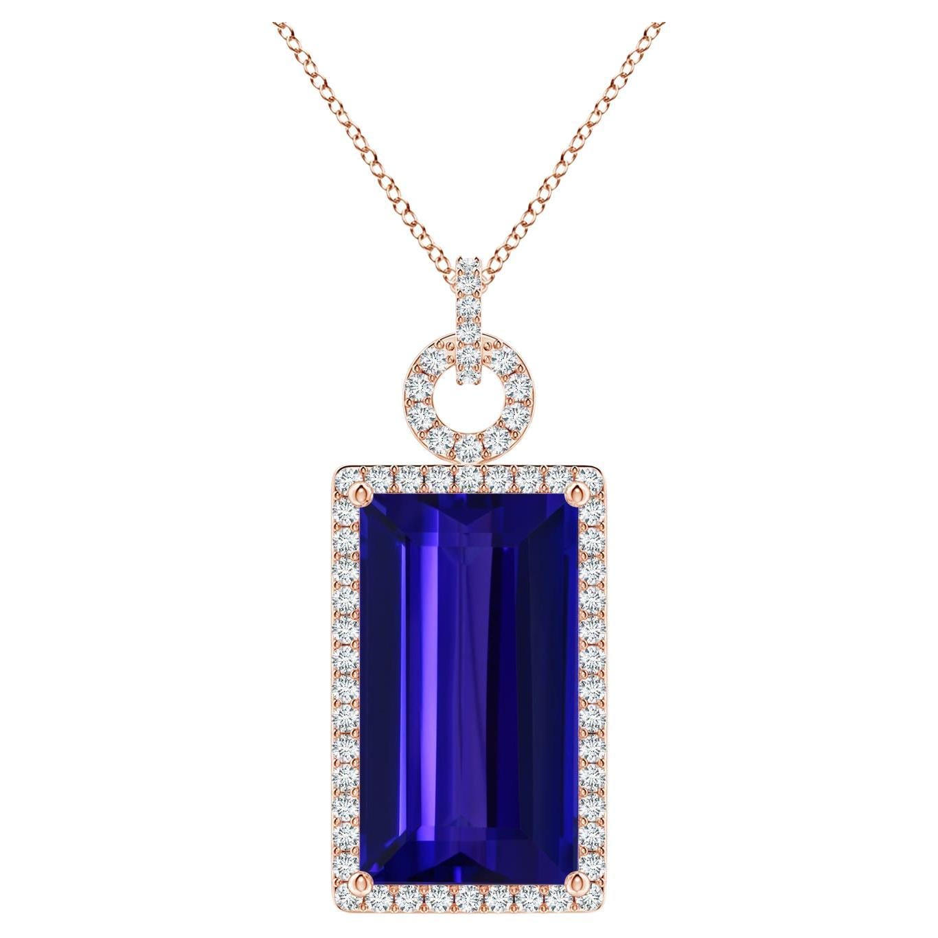 Angara Gia Certified Natural Tanzanite Solid Rose Gold Pendant Necklace