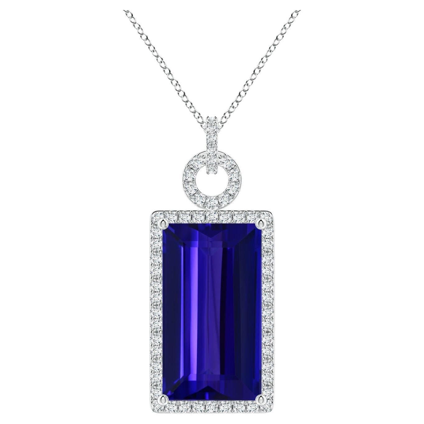 Angara GIA Certified Natural Tanzanite Solid White Gold Pendant Necklace For Sale