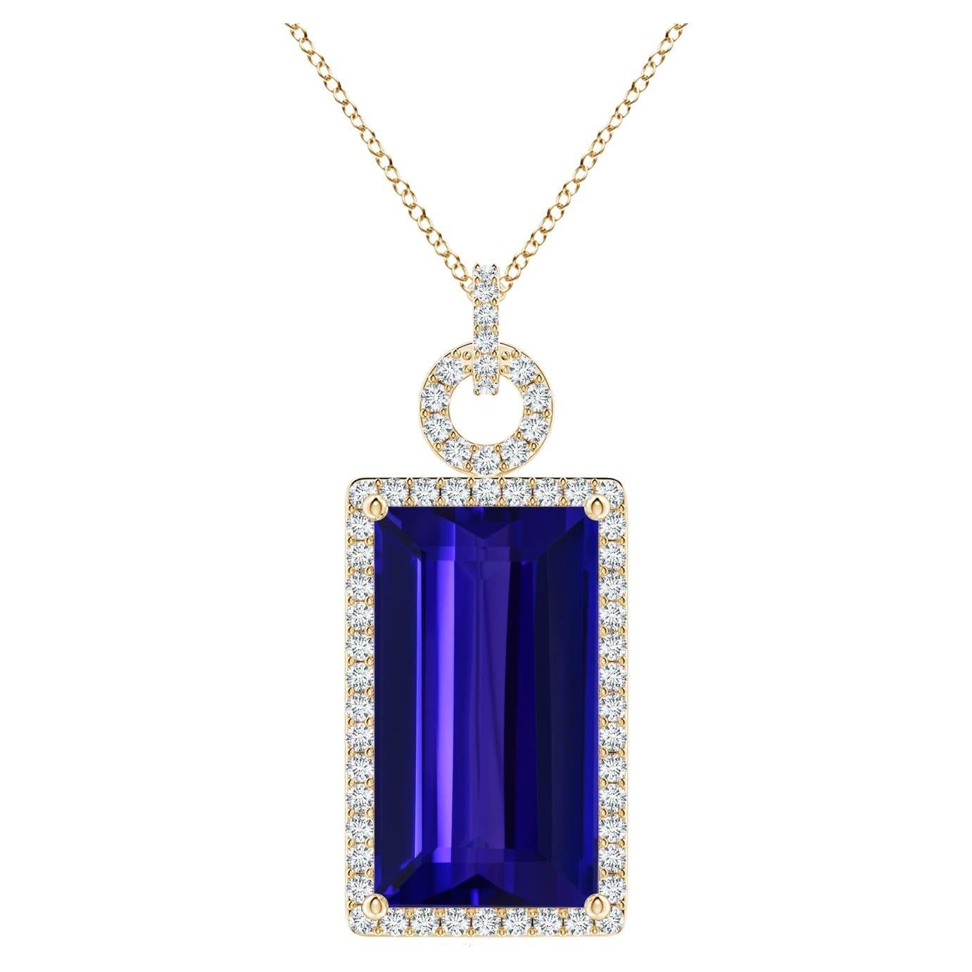 Angara Gia Certified Natural Tanzanite Solid Yellow Gold Pendant Necklace