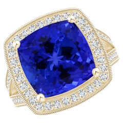 ANGARA, bague halo à tige fendue en or jaune 14 carats et tanzanite naturelle certifiée GIA