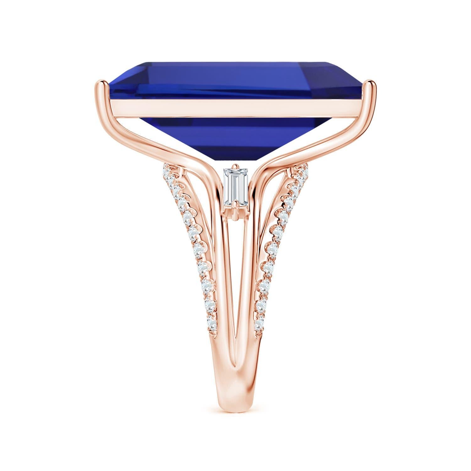 GIA Certified Natural Tanzanite Split Shank Rose Gold Ring with Diamonds 3