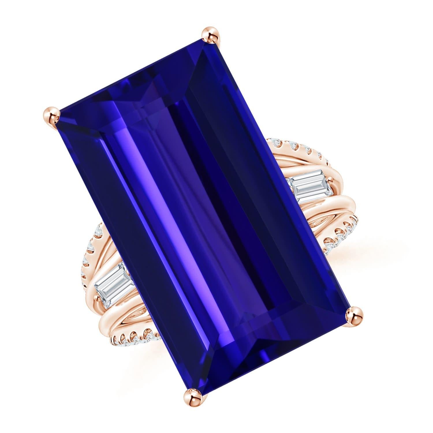 GIA-zertifizierter natürlicher Tansanit Ring aus Roségold mit geteiltem Schaft und Diamanten