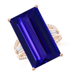 Bague en or rose à tige fendue en tanzanite naturelle certifiée GIA et diamants