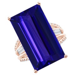 Bague en or rose à tige fendue en tanzanite naturelle certifiée GIA et diamants