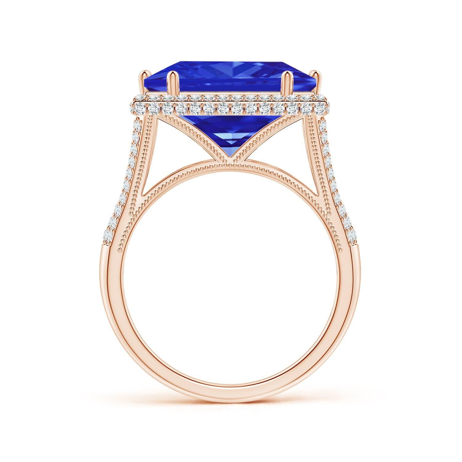 For Sale:  Angara GIA Certified Natural Tanzanite Square Rose Gold Ring with Diamond Halo 2