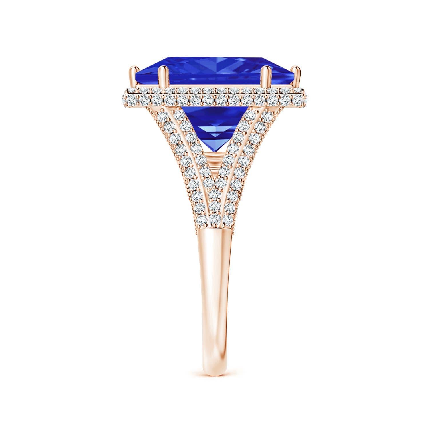 For Sale:  Angara GIA Certified Natural Tanzanite Square Rose Gold Ring with Diamond Halo 3