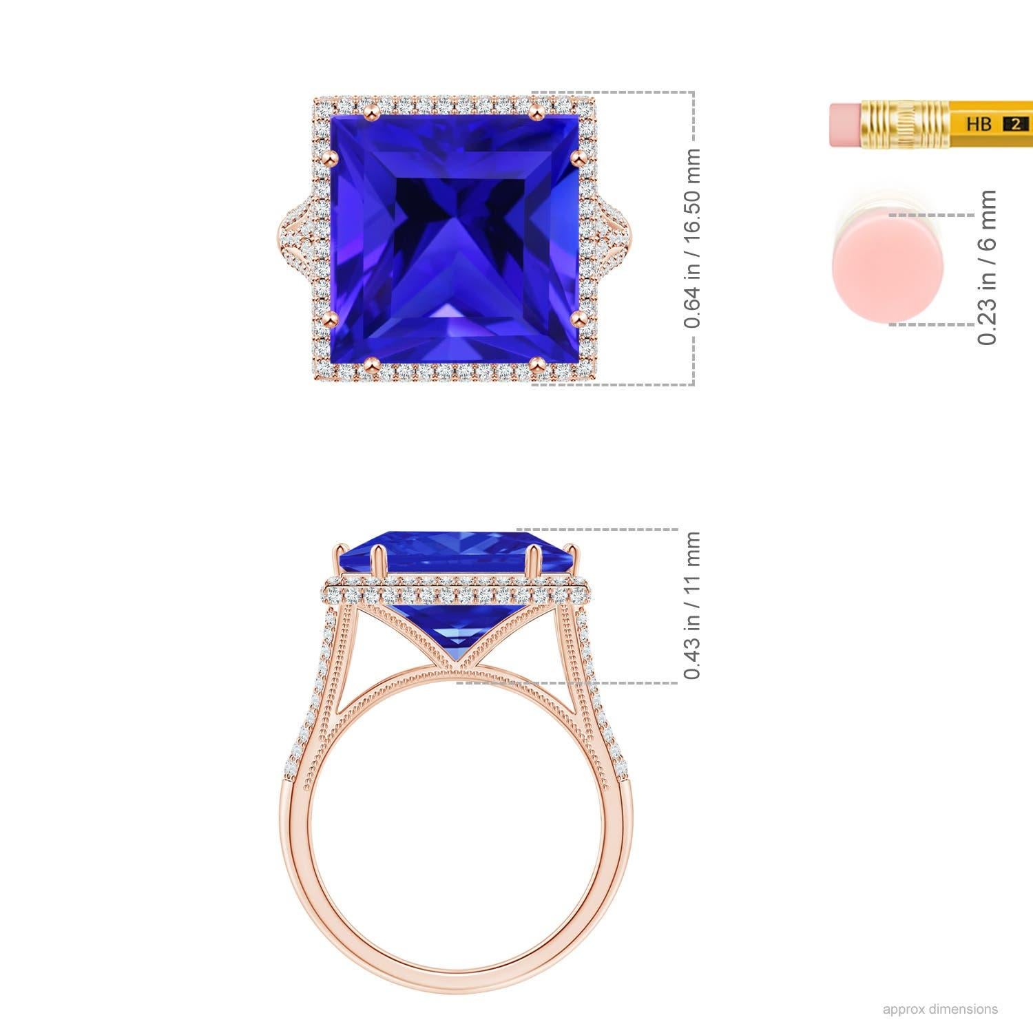 For Sale:  Angara GIA Certified Natural Tanzanite Square Rose Gold Ring with Diamond Halo 5