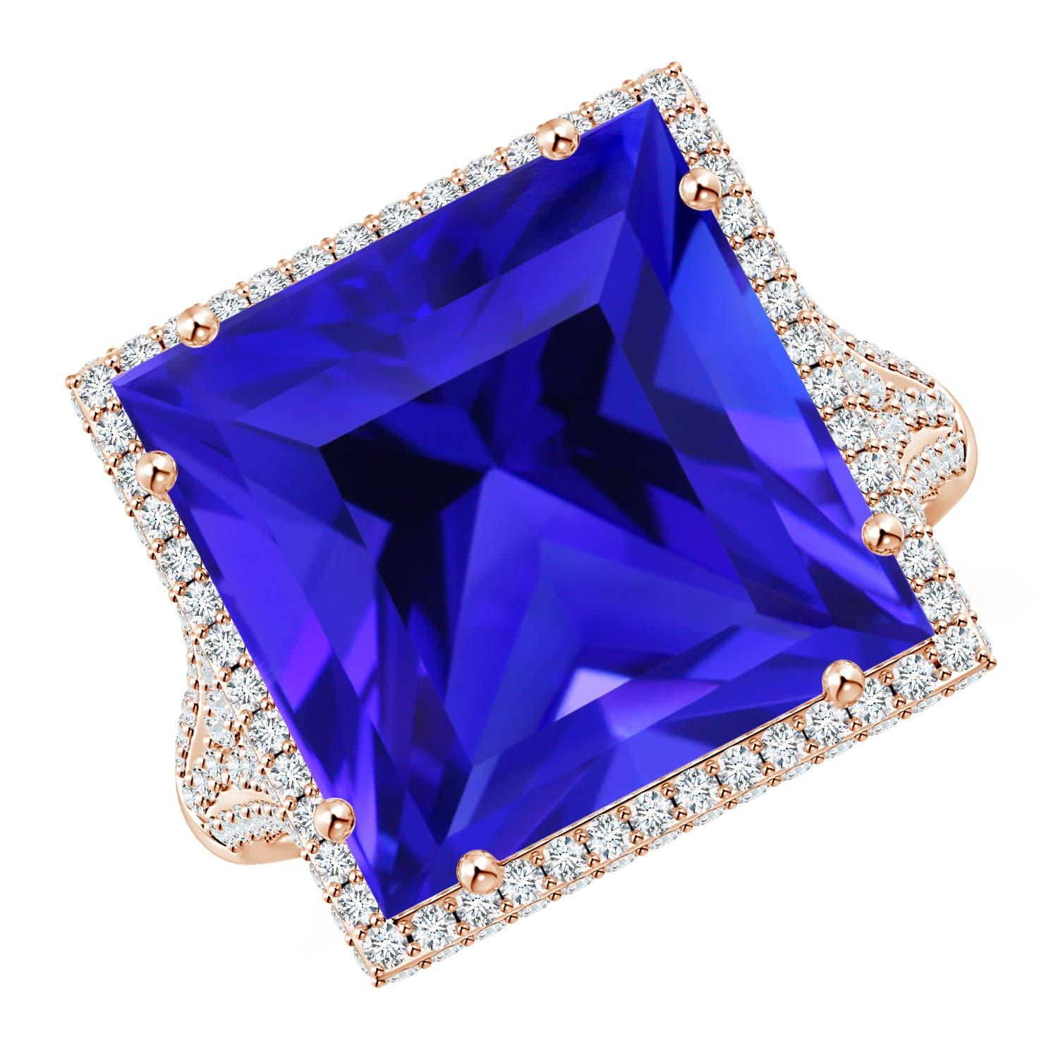 For Sale:  Angara GIA Certified Natural Tanzanite Square Rose Gold Ring with Diamond Halo