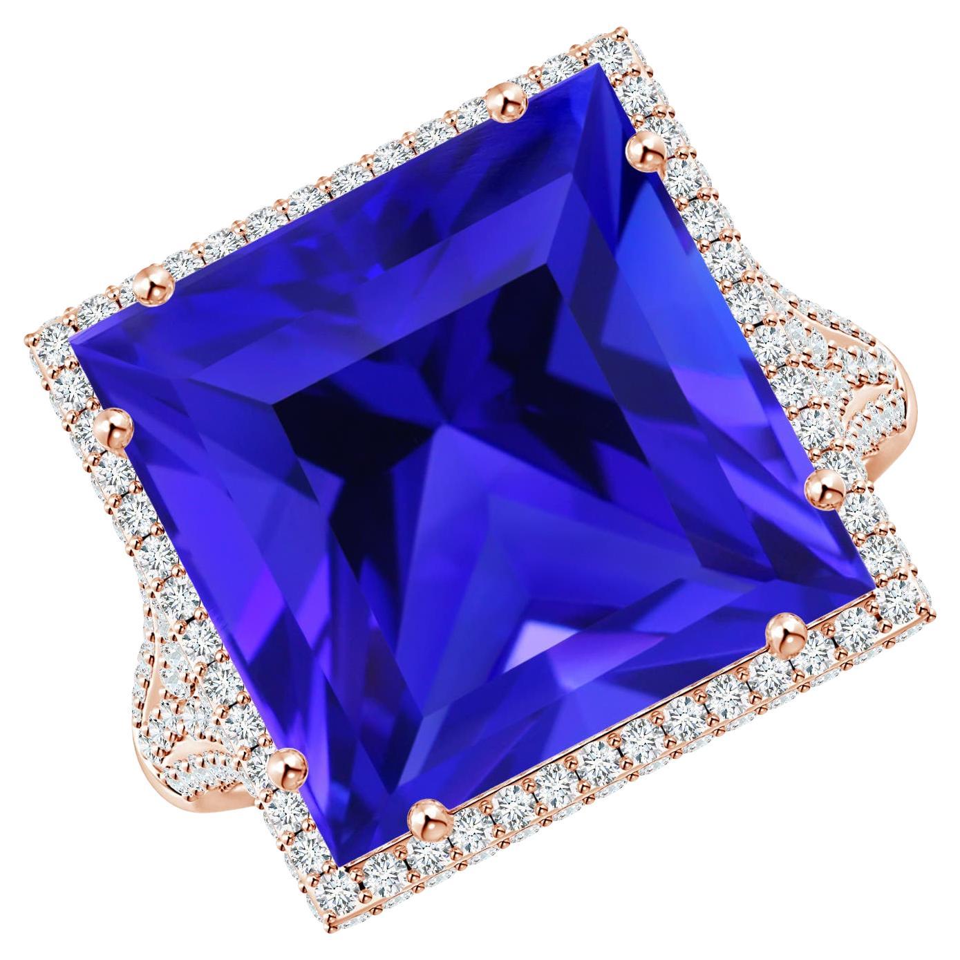 For Sale:  Angara GIA Certified Natural Tanzanite Square Rose Gold Ring with Diamond Halo