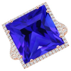 Angara GIA Certified Natural Tanzanite Square Rose Gold Ring with Diamond Halo