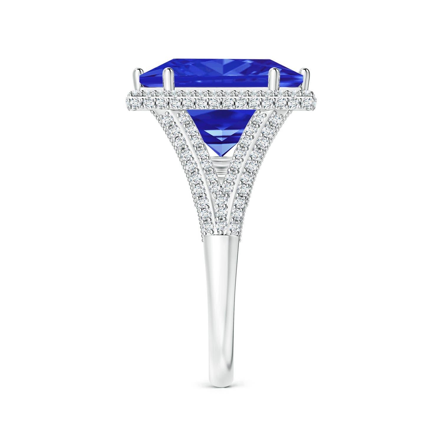 For Sale:  Angara GIA Certified Natural Tanzanite Square White Gold Ring with Diamond Halo 3