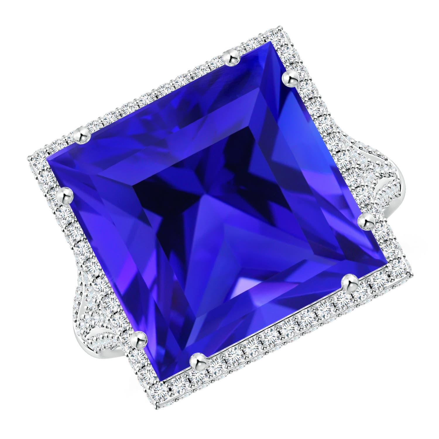For Sale:  Angara GIA Certified Natural Tanzanite Square White Gold Ring with Diamond Halo