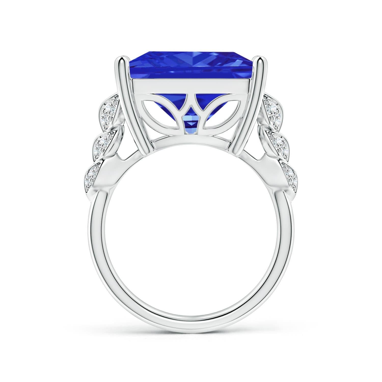 For Sale:  Angara GIA Certified Natural Tanzanite Square White Gold Ring with Leaf Motifs 2