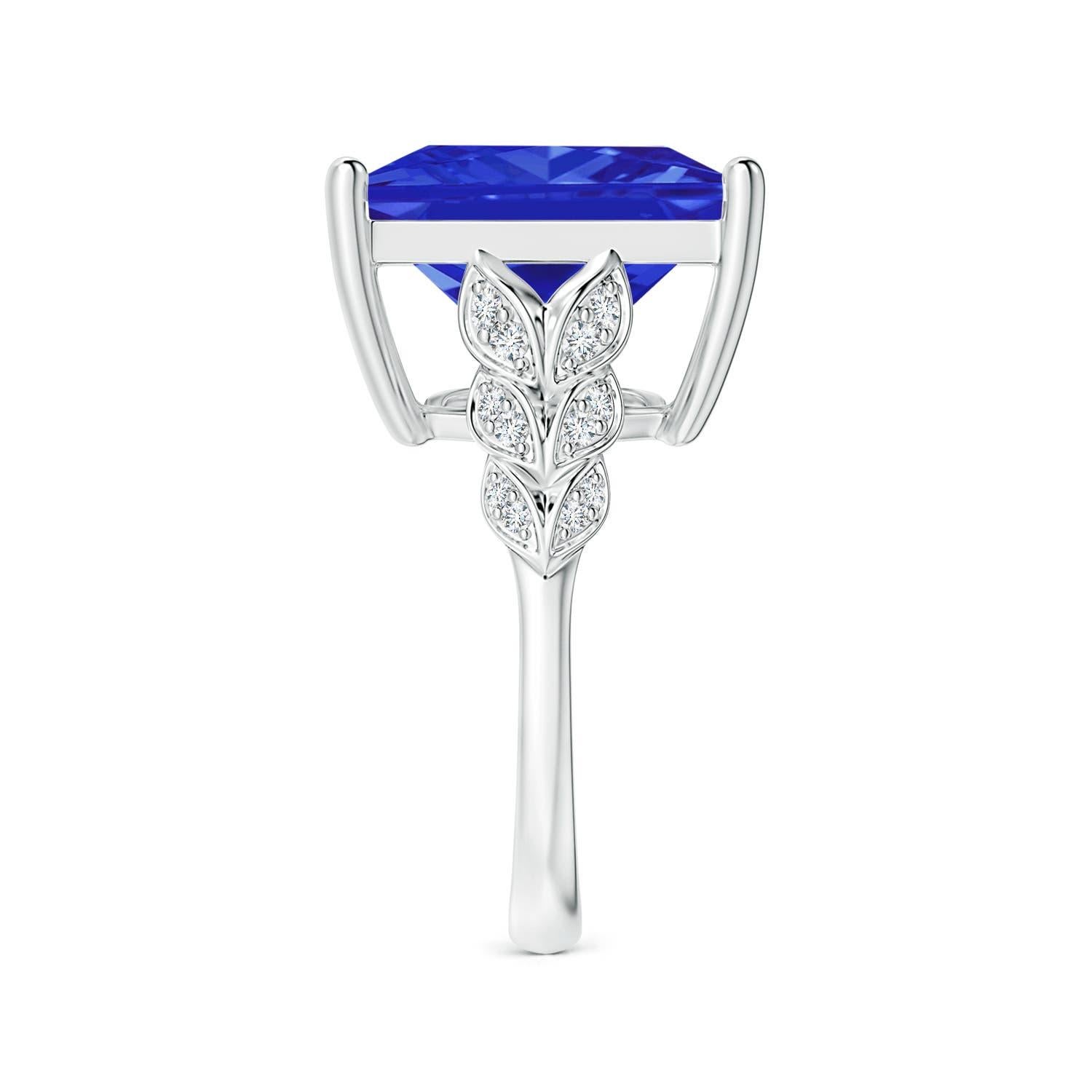 For Sale:  Angara GIA Certified Natural Tanzanite Square White Gold Ring with Leaf Motifs 3