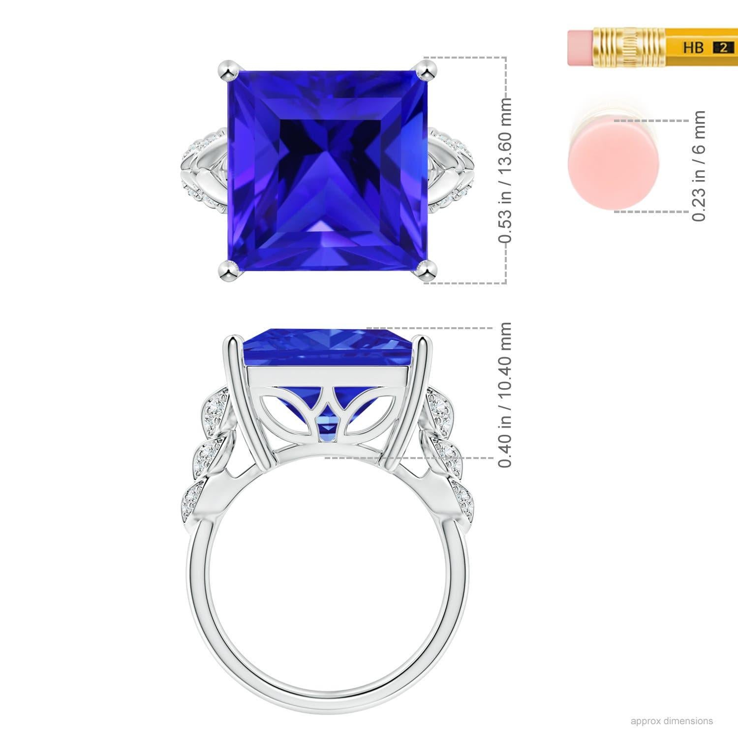 For Sale:  Angara Gia Certified Natural Tanzanite Square White Gold Ring with Leaf Motifs 5