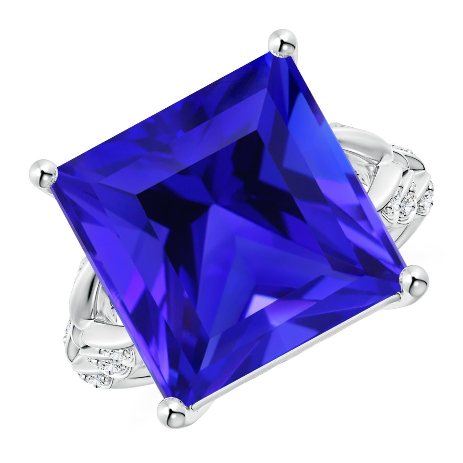 For Sale:  Angara GIA Certified Natural Tanzanite Square White Gold Ring with Leaf Motifs