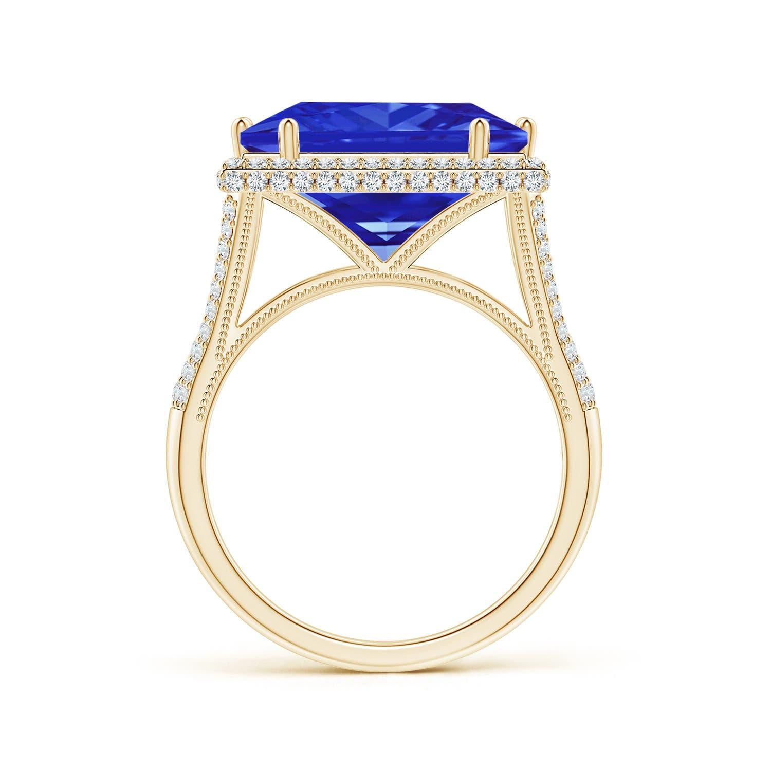 For Sale:  Angara GIA Certified Natural Tanzanite Square Yellow Gold Ring with Diamond Halo 2