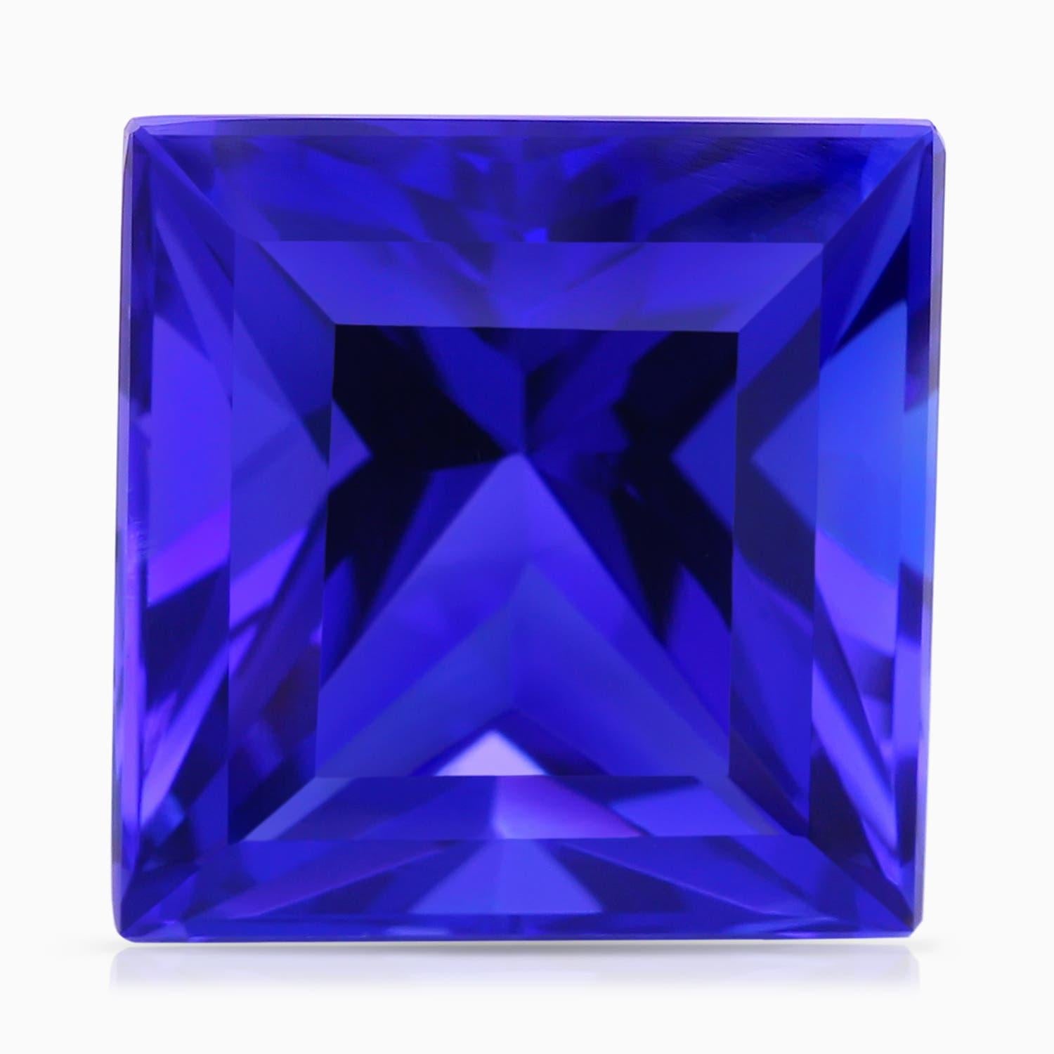 For Sale:  Angara GIA Certified Natural Tanzanite Square Yellow Gold Ring with Diamond Halo 6