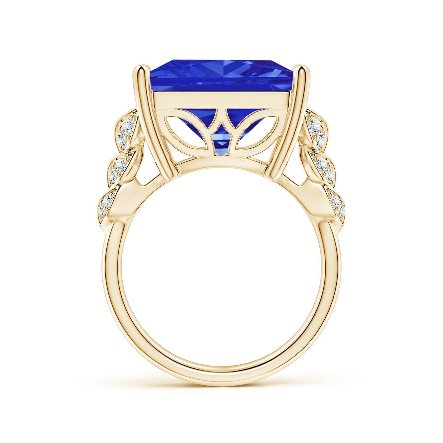 For Sale:  ANGARA GIA Certified Natural Tanzanite Square Yellow Gold Ring with Leaf Motifs 2