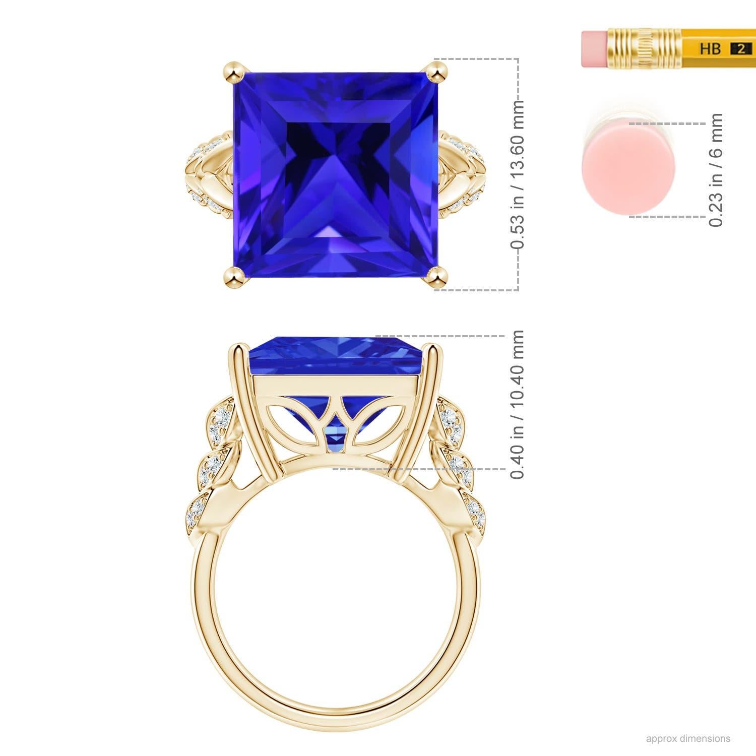 For Sale:  ANGARA GIA Certified Natural Tanzanite Square Yellow Gold Ring with Leaf Motifs 5
