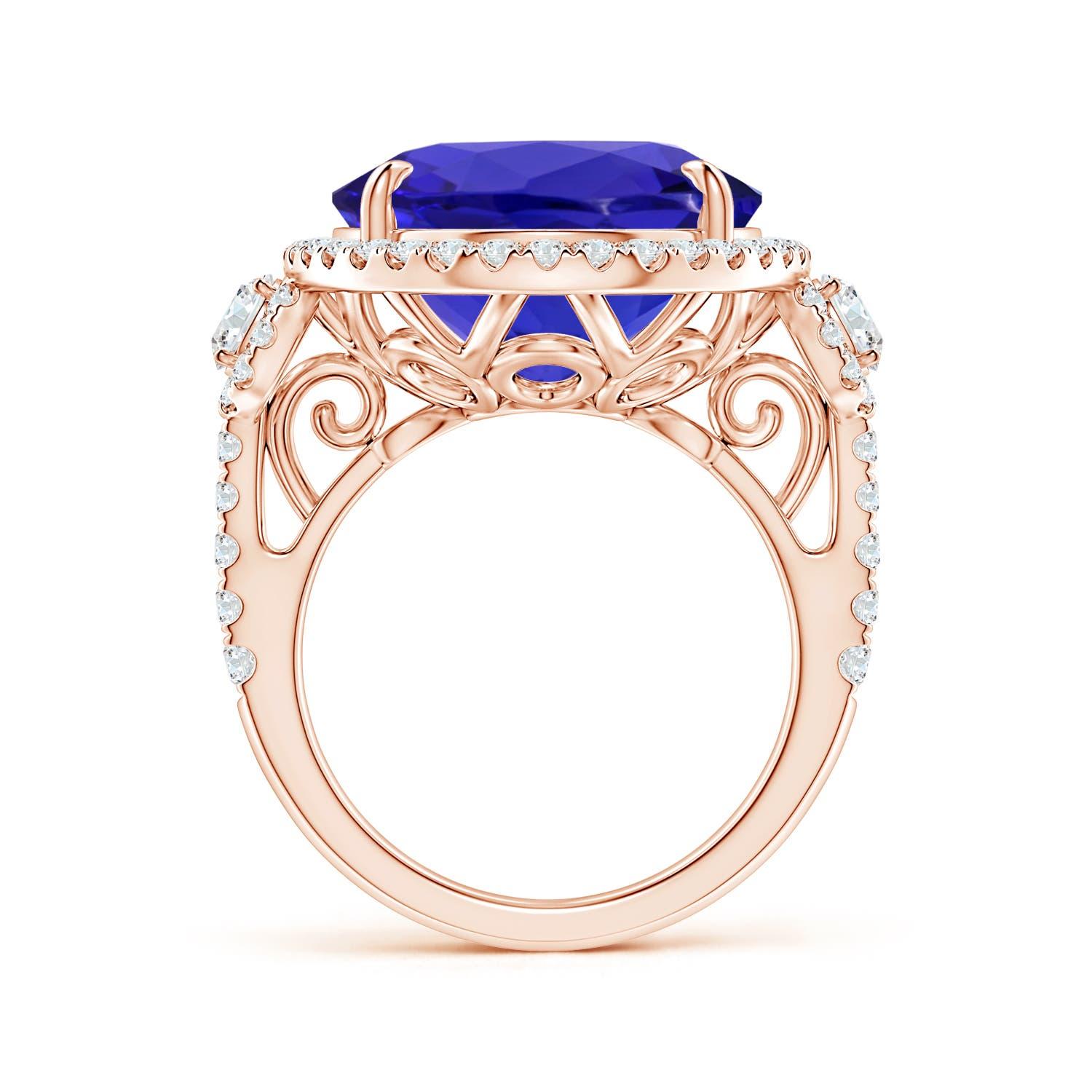 For Sale:  Angara Gia Certified Natural Tanzanite Three Stone Rose Gold Ring with Diamond 2