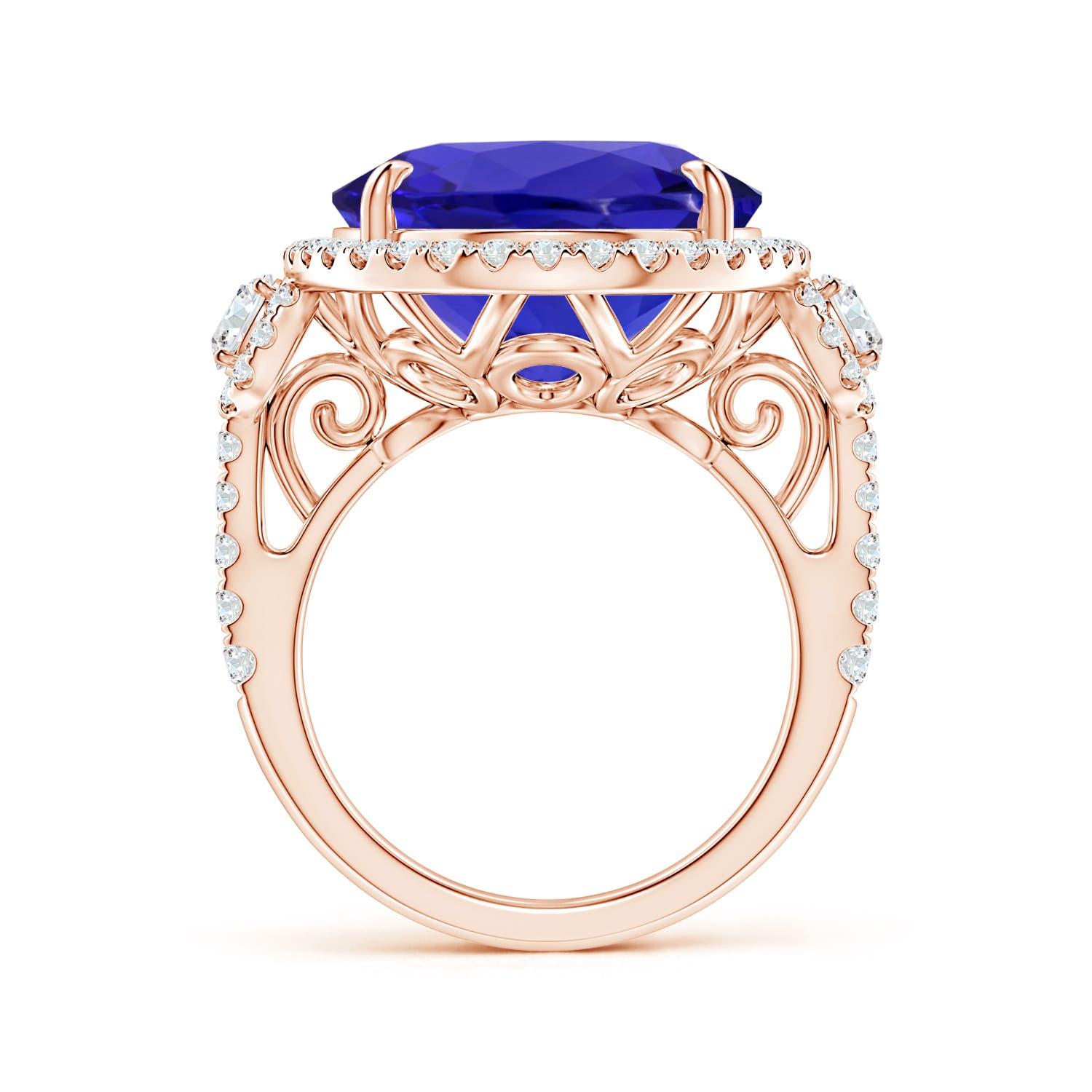 Angara Gia Certified Natural Tanzanite Three Stone Rose Gold Ring with Diamond 2
