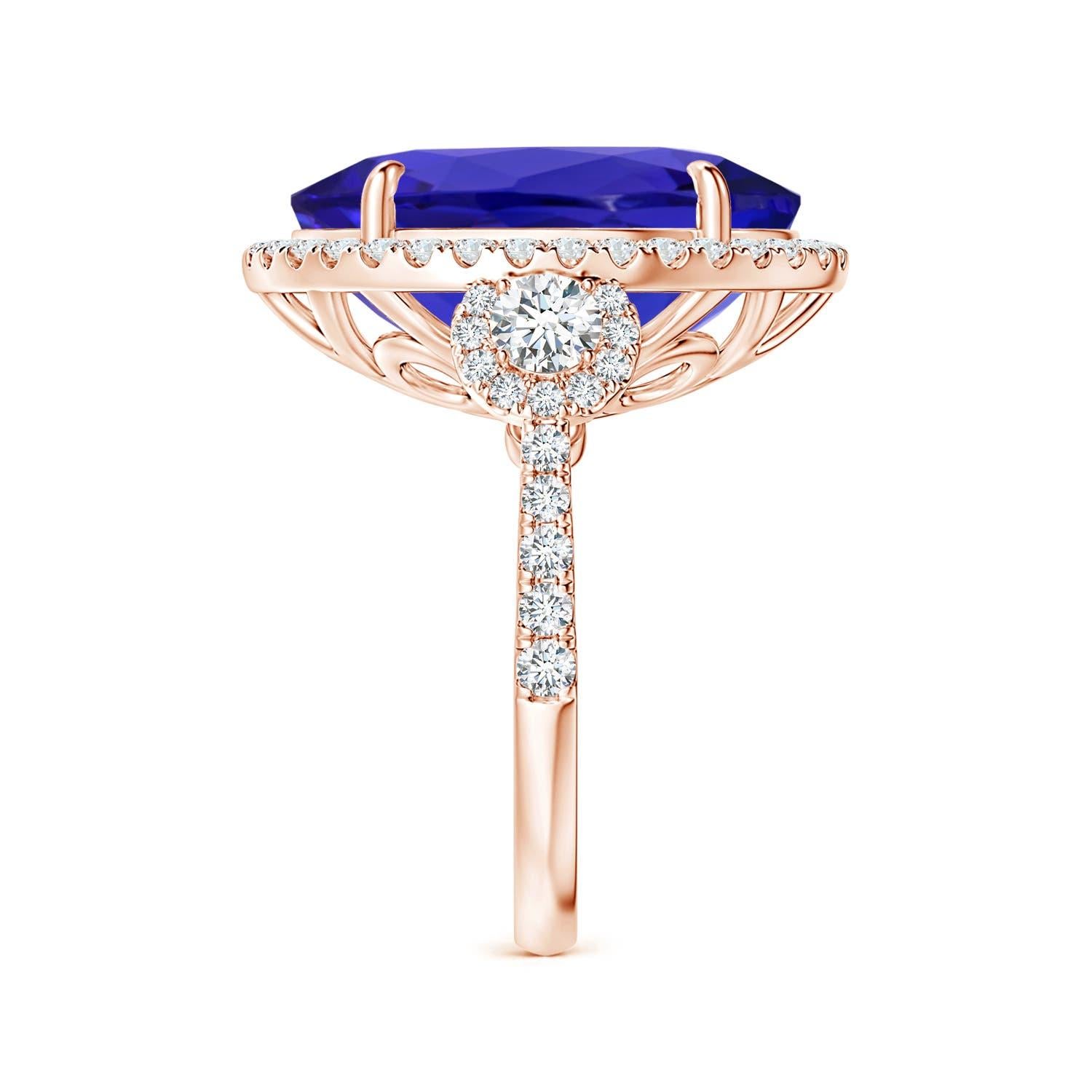 For Sale:  Angara Gia Certified Natural Tanzanite Three Stone Rose Gold Ring with Diamond 4