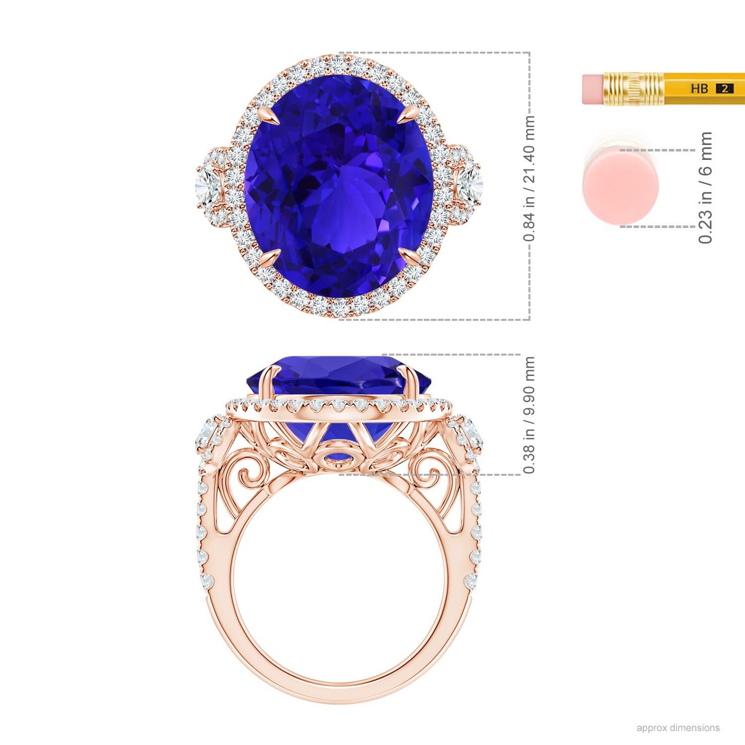 Angara Gia Certified Natural Tanzanite Three Stone Rose Gold Ring with Diamond 5