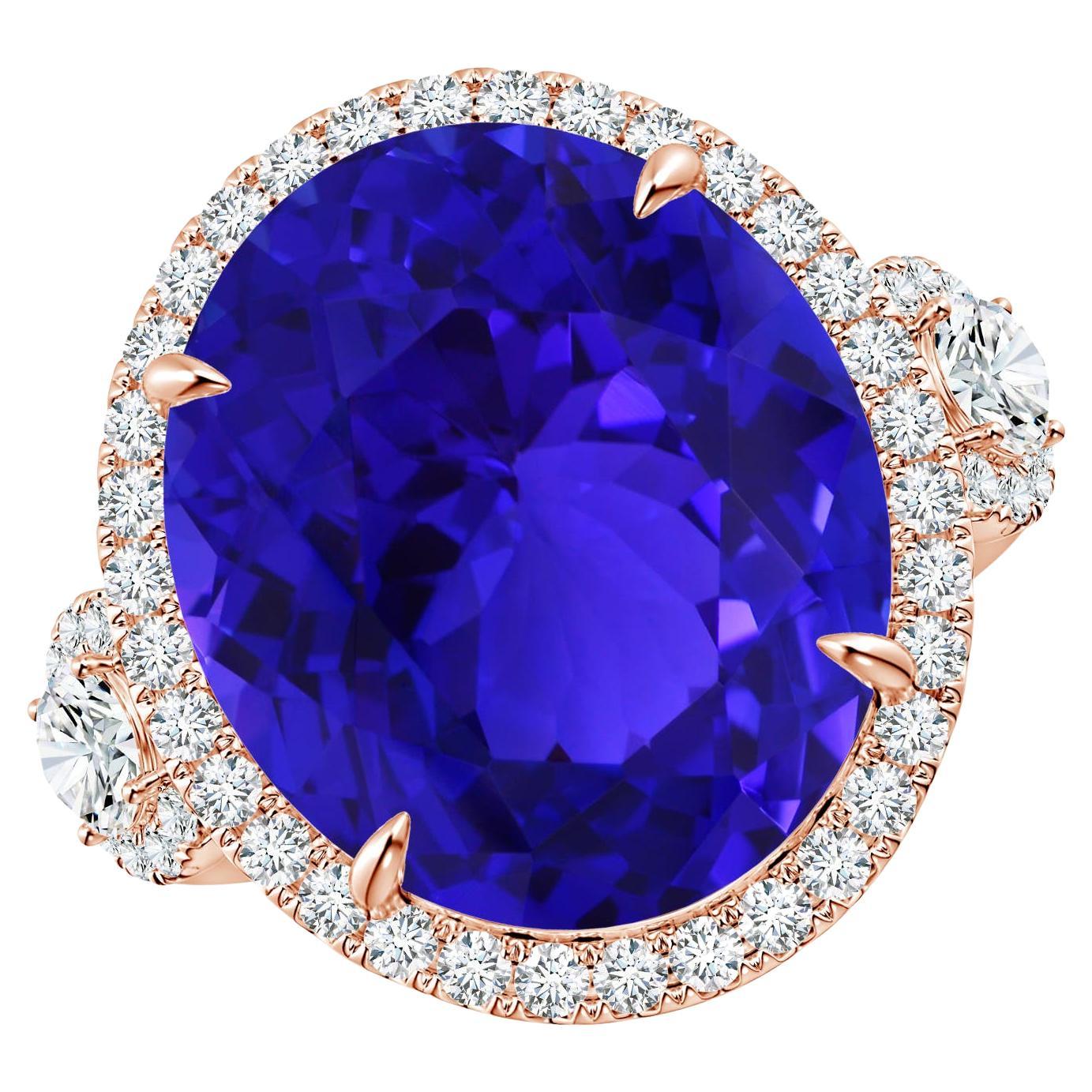 For Sale:  Angara Gia Certified Natural Tanzanite Three Stone Rose Gold Ring with Diamond