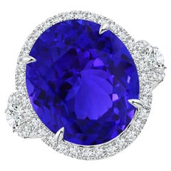 Angara Gia Certified Natural Tanzanite Three Stone White Gold Ring with Diamond