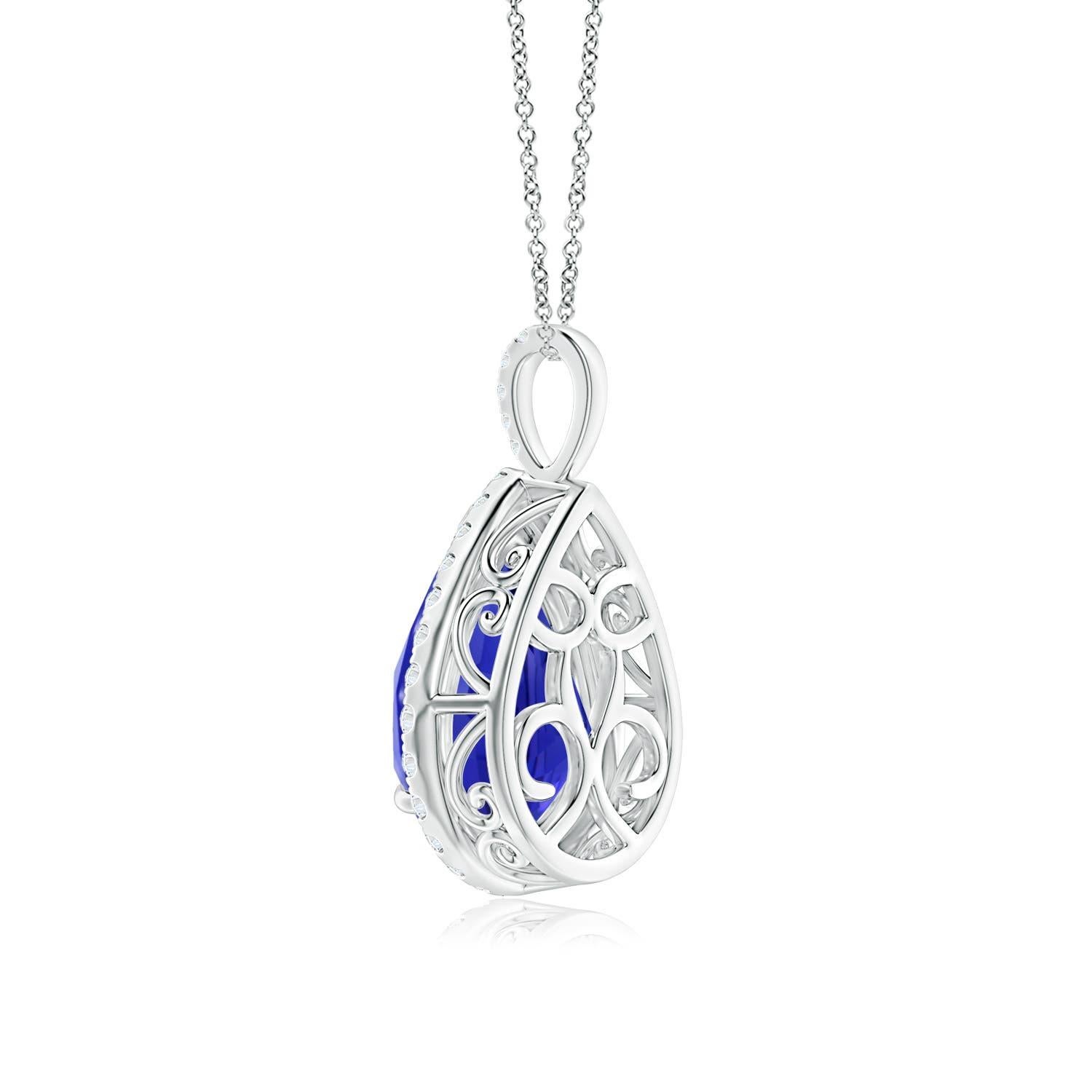 Modern Angara Gia Certified Natural Tanzanite White Gold Pendant Necklace with Diamond For Sale