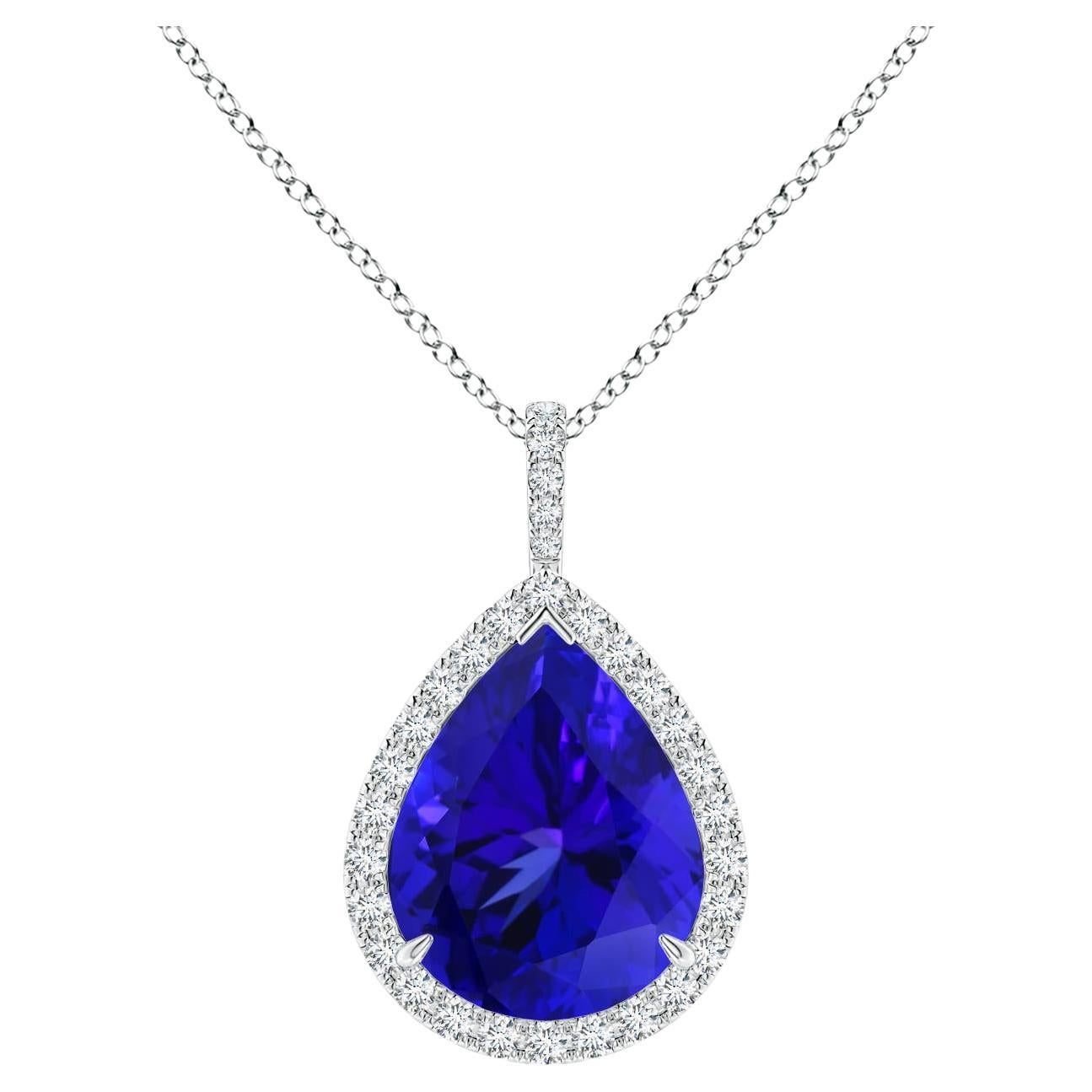 Angara Gia Certified Natural Tanzanite White Gold Pendant Necklace with Diamond For Sale