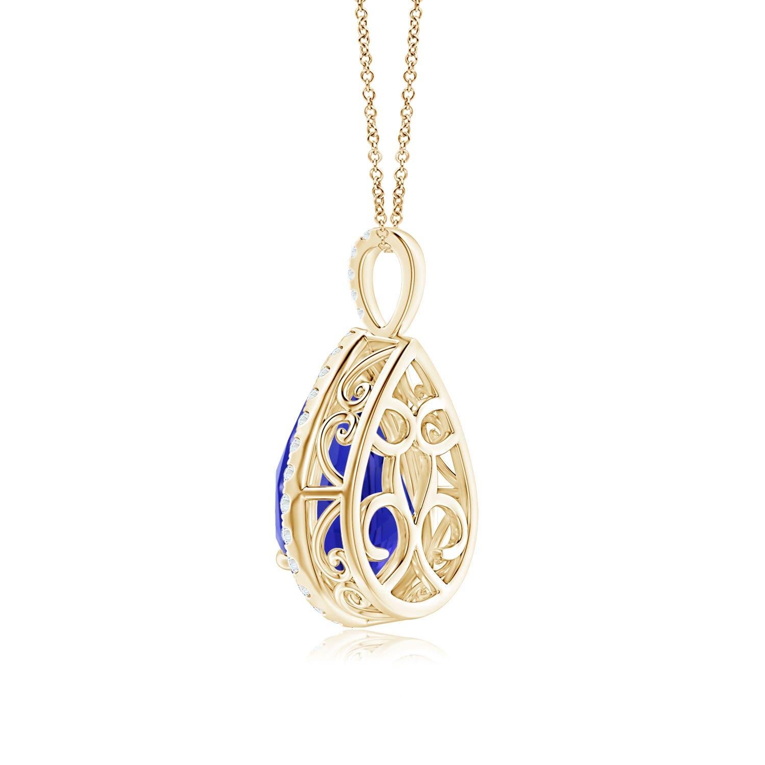 Modern ANGARA GIA Certified Natural Tanzanite Yellow Gold Pendant Necklace with Diamond For Sale
