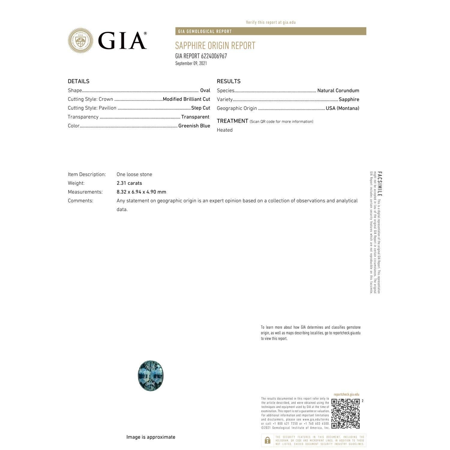 En vente :  Bague en platine avec saphir sarcelle naturel du Montana certifié par le GIA 3