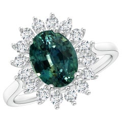 Anillo de platino con zafiro Montana teal natural certificado por GIA