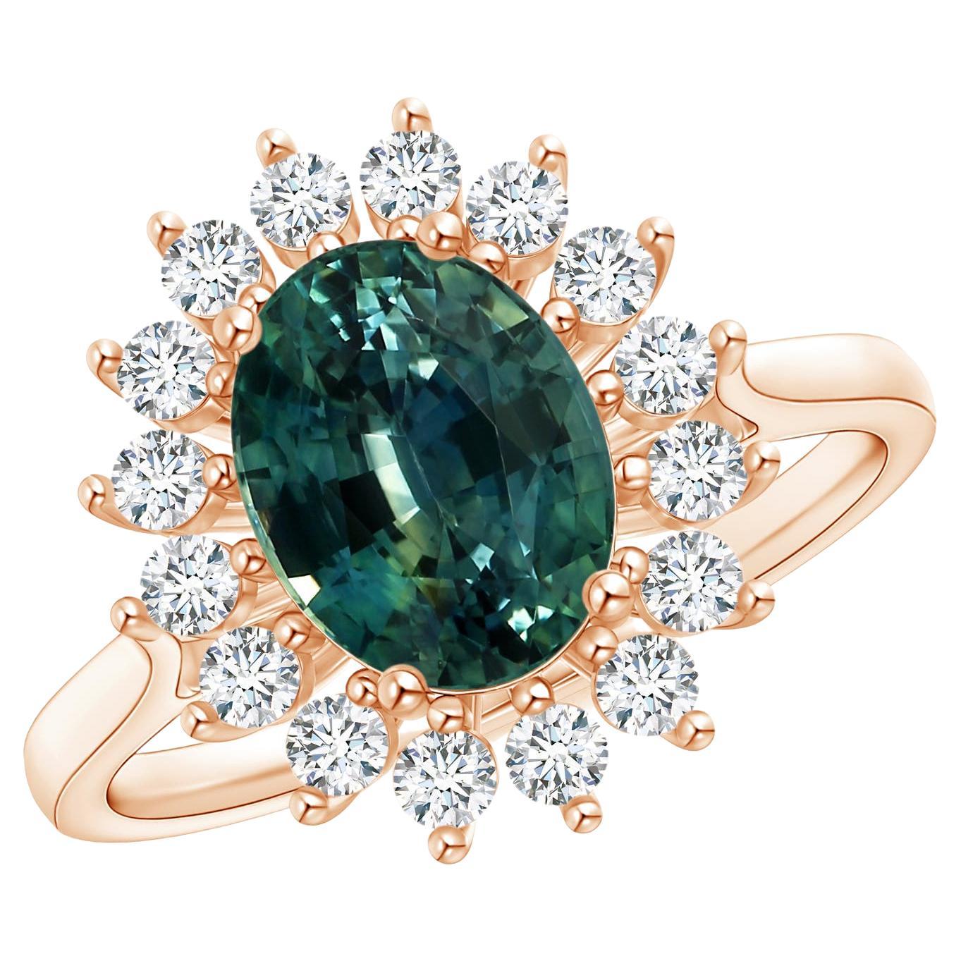 For Sale:  ANGARA GIA Certified Natural Teal Montana Sapphire Rose Gold Ring
