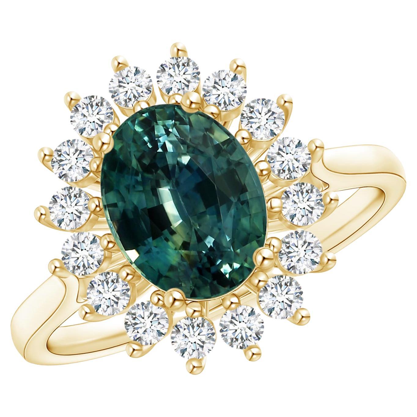 For Sale:  GIA Certified Natural Teal Montana Sapphire Yellow Gold Ring