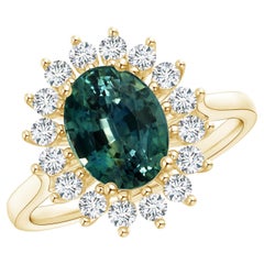 GIA Certified Natural Teal Montana Sapphire Yellow Gold Ring