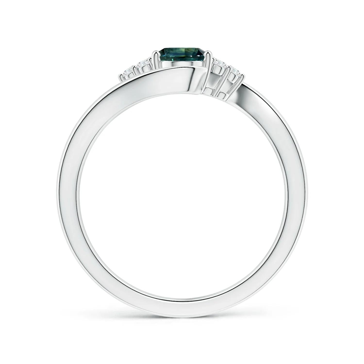 For Sale:  ANGARA GIA Certified Natural Teal Sapphire Bypass Ring in Platinum with Diamonds 2