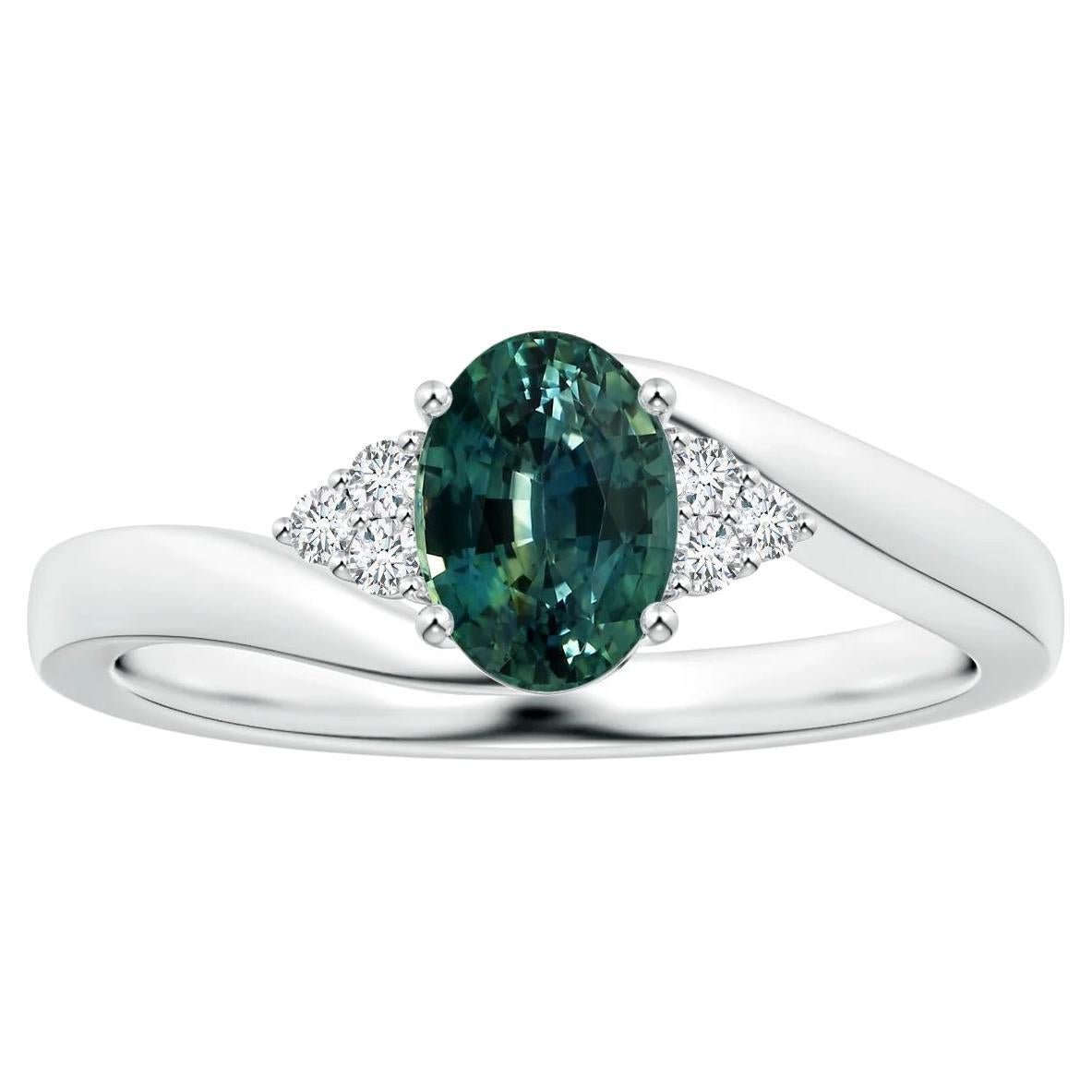 For Sale:  ANGARA GIA Certified Natural Teal Sapphire Bypass Ring in Platinum with Diamonds