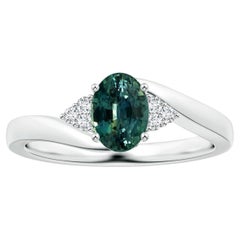 ANGARA GIA Certified Natural Teal Sapphire Bypass Ring in Platinum with Diamonds