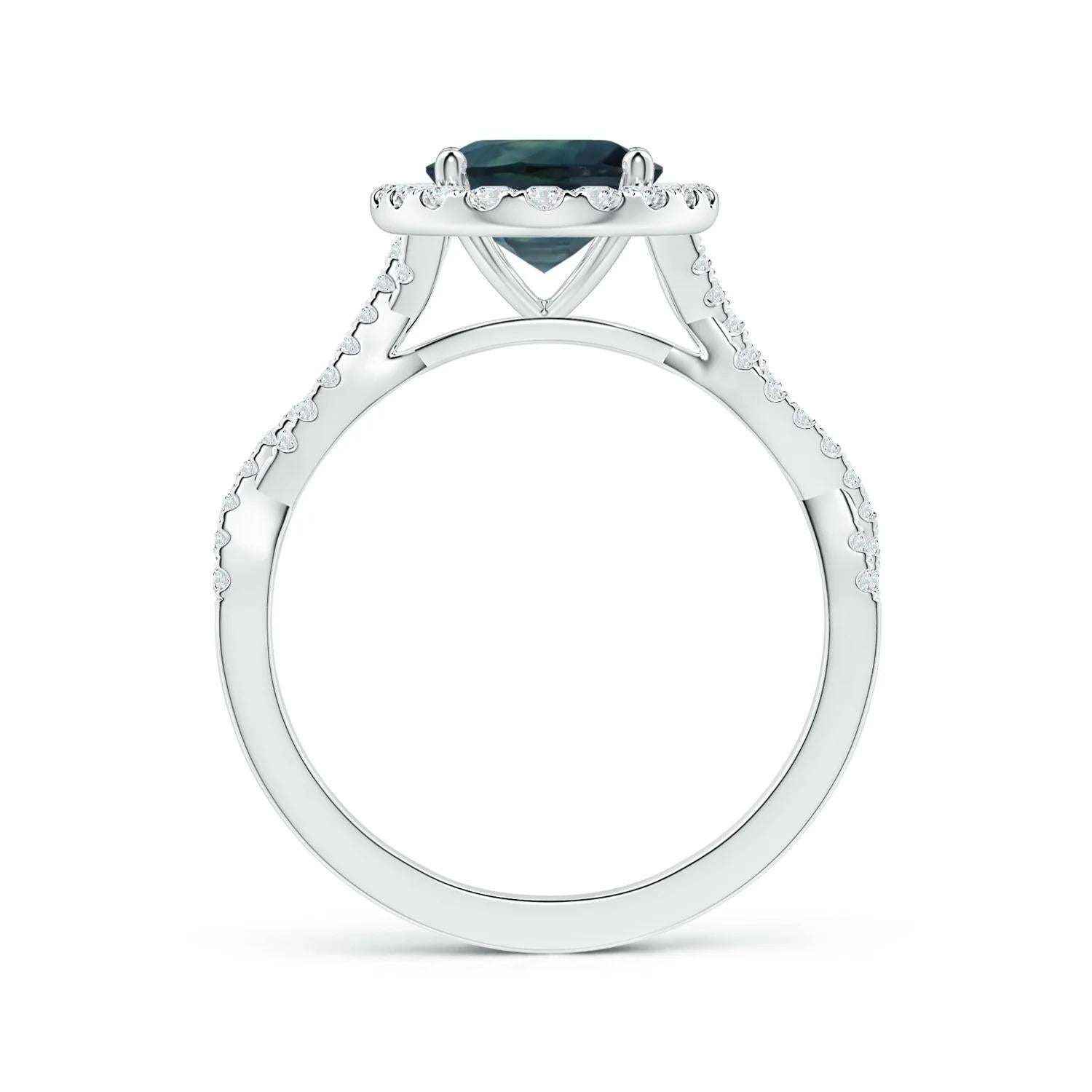 Im Angebot: Angara Gia Shank-Ring aus Platin mit zertifiziertem natürlichem Teal-Saphir und Diamant () 2