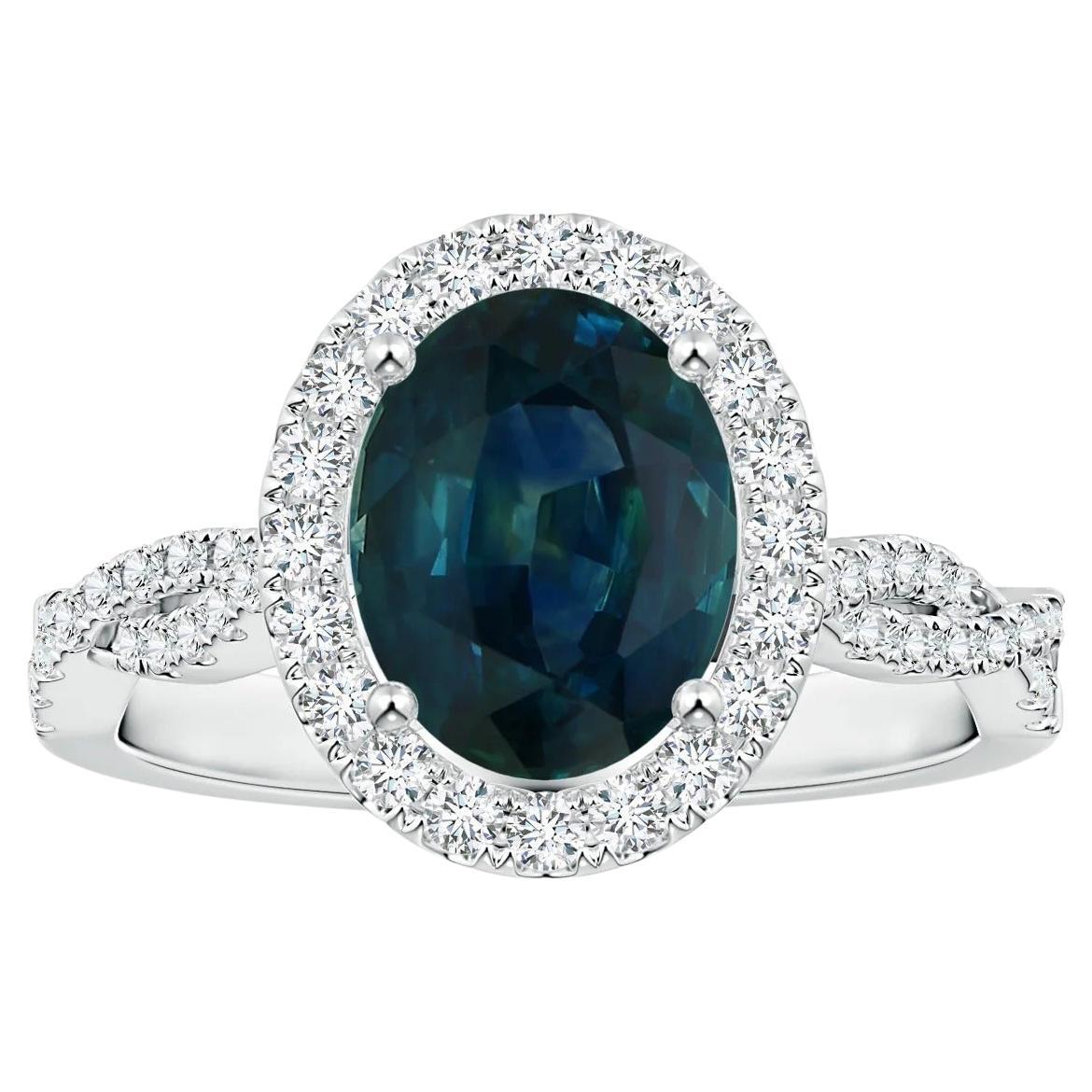 For Sale:  Angara Gia Certified Natural Teal Sapphire Diamond Shank Ring in Platinum