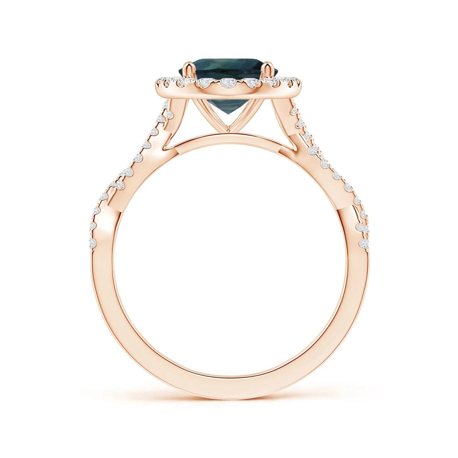 For Sale:  ANGARA GIA Certified Natural Teal Sapphire Diamond Shank Ring in Rose Gold 2