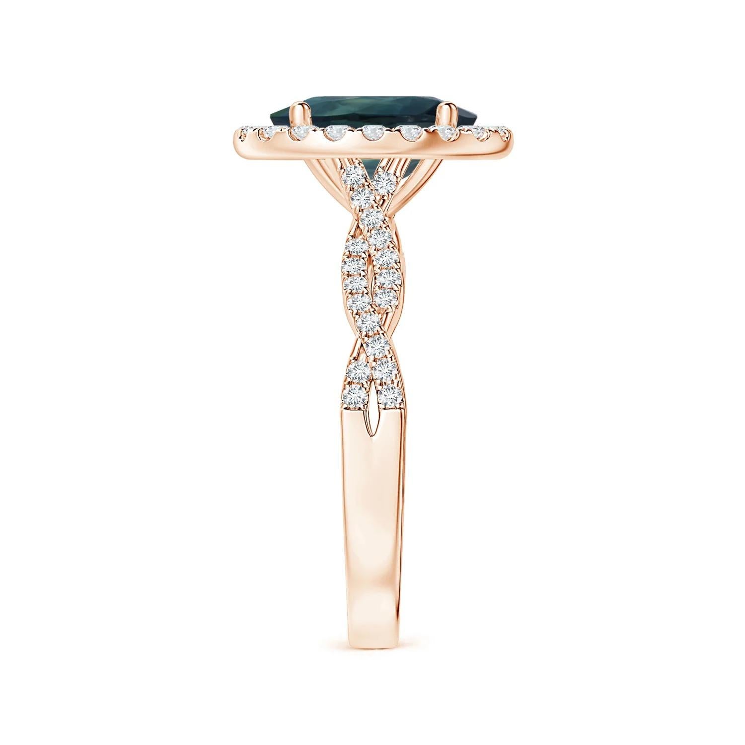 For Sale:  ANGARA GIA Certified Natural Teal Sapphire Diamond Shank Ring in Rose Gold 4