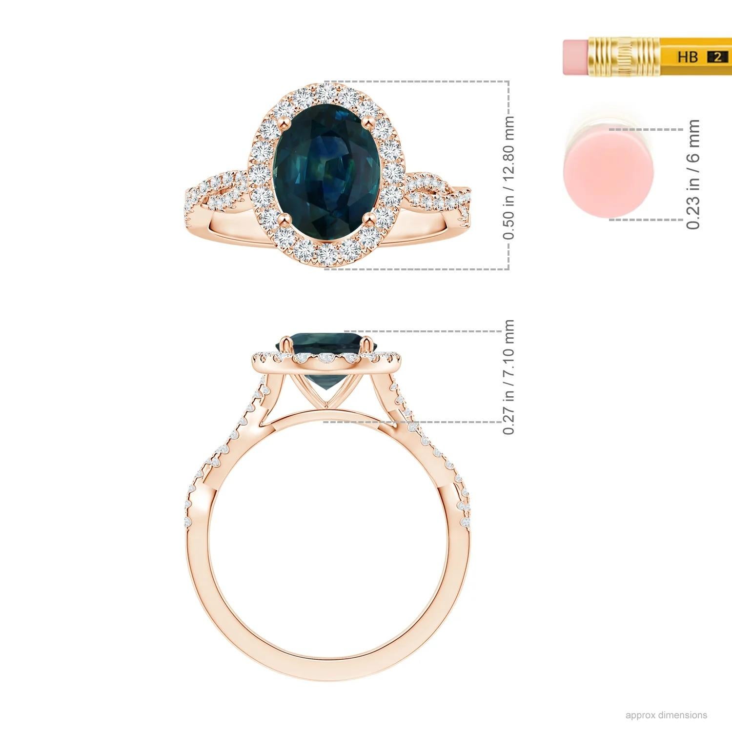 For Sale:  ANGARA GIA Certified Natural Teal Sapphire Diamond Shank Ring in Rose Gold 5