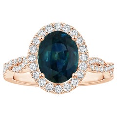 ANGARA GIA Certified Natural Teal Sapphire Diamond Shank Ring in Rose Gold